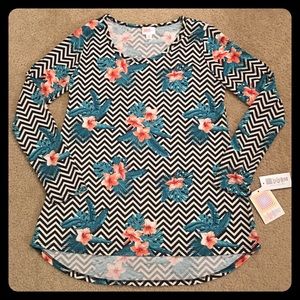 LuLaRoe Long Sleeve Lynnae Floral and Chevron Top